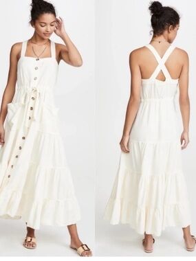 Free People Catch The Breeze Sleeveless Tiered Button-Front Maxi Dress Size XS